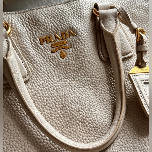 Prada Vitello Daino Pearl White Leather Convertible Shopper Tote Bag Purse - Picture 6 of 15
